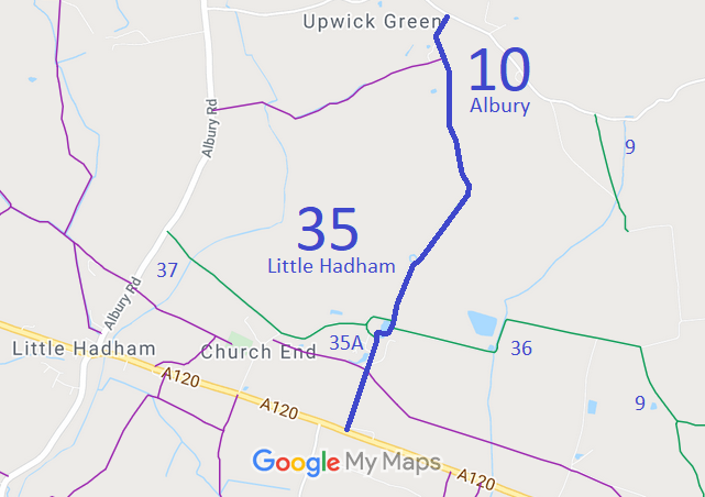 Map showing Little Hadham 35 and Albury 10