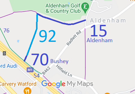 Map showing recorded Aldenham and Bushey paths