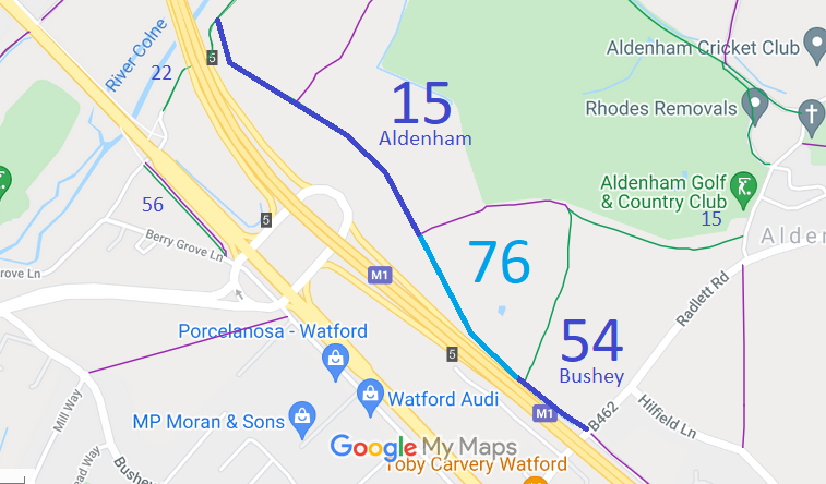Map showing recorded Aldenham and Bushey paths