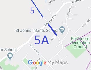 Map showing Aldenham 5A bridleway