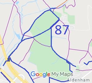 Map showing Aldenham 87 bridleway