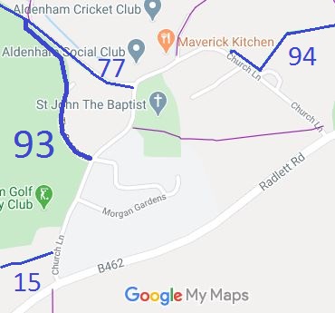Map showing recorded Aldenham paths
