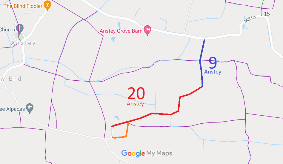 Map showing Anstey 9 and 20