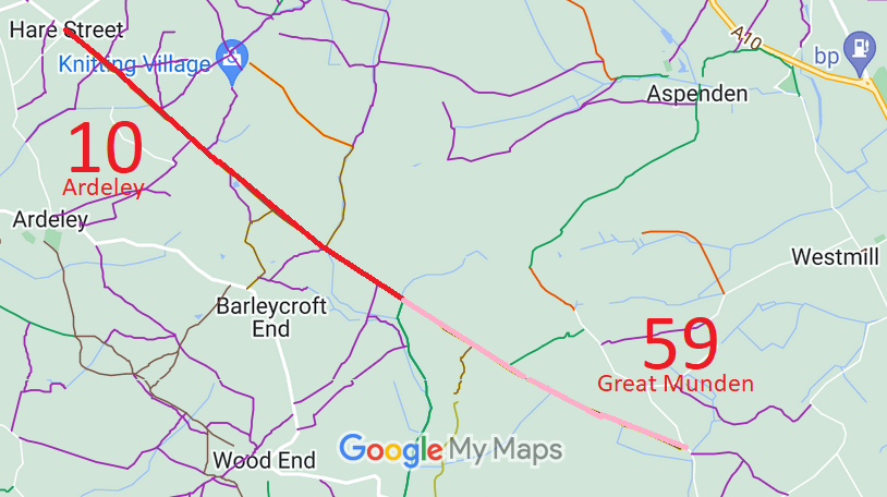 Map showing Great Munden 59 byway