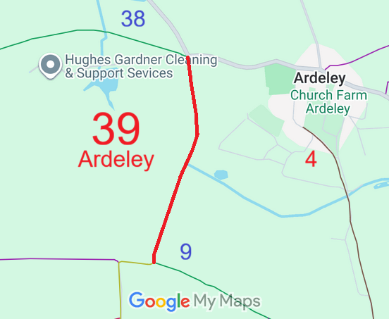 Map showing recorded Ardeley paths