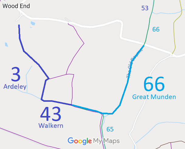 Map showing Ardeley 3 and Walkern 43 Bridleways