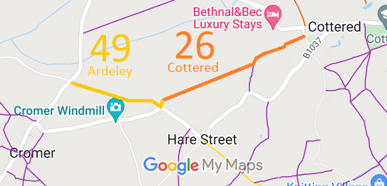 Map showing recorded Ardeley and Cottered paths