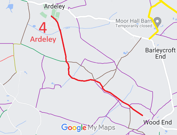 Map showing recorded Ardeley paths