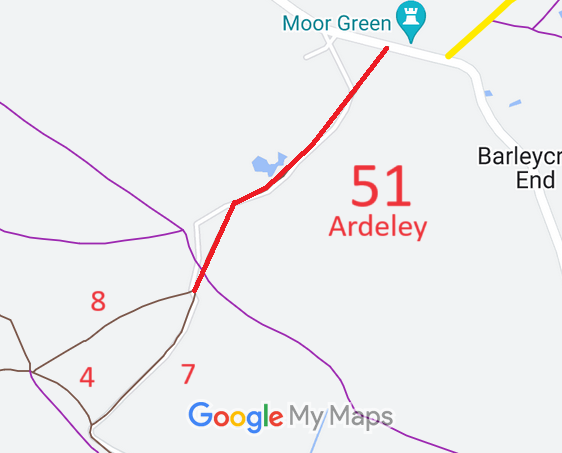 Map showing recorded Ardeley paths