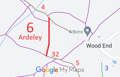 Map showing recorded Ardeley paths