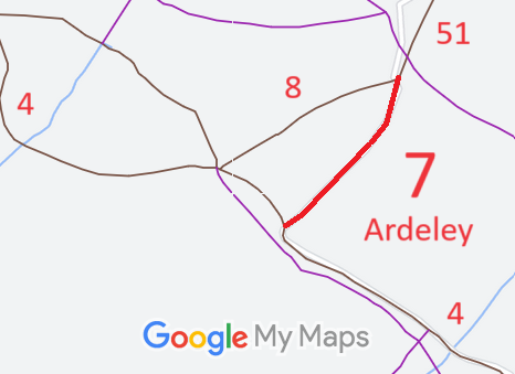 Map showing recorded Ardeley paths