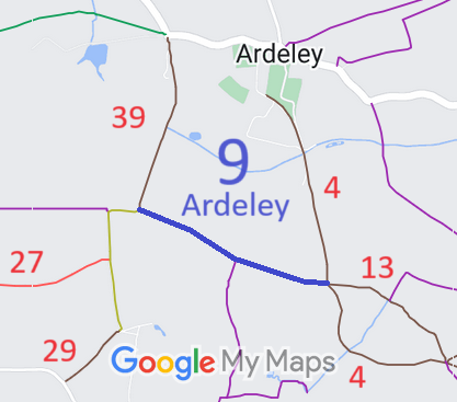 Map showing recorded Ardeley paths