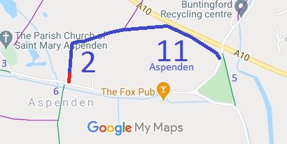Map showing Aspenden 2 and 11