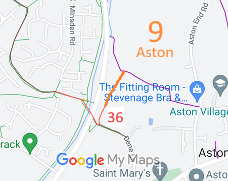 Map showing recorded Aston paths