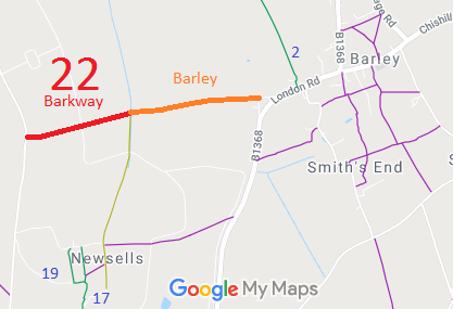 Map showing Barkway 22 Byway and Barley UCR
