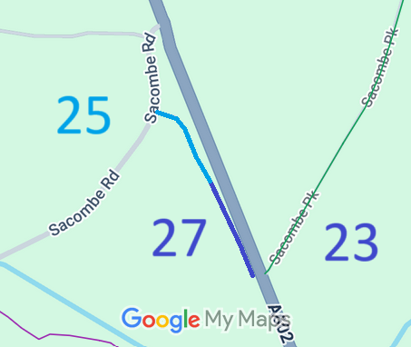 Map showing Bengeo Rural 27 and Sacombe 25