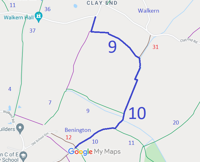 Map showing Walkern 9 and Benington 10 Bridleway
