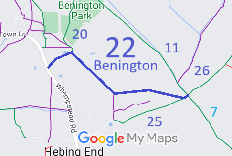 Map showing Benington 22 bridleway