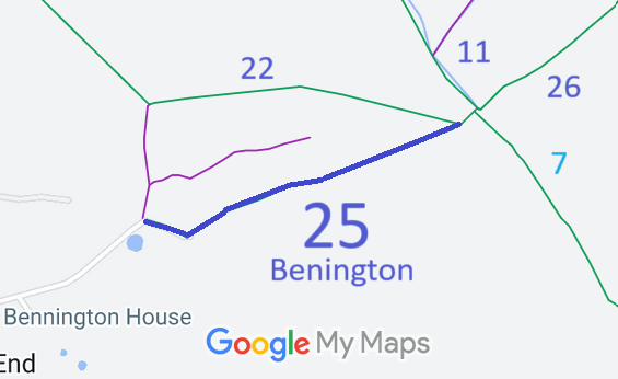 Map showing Benington 25 bridleway