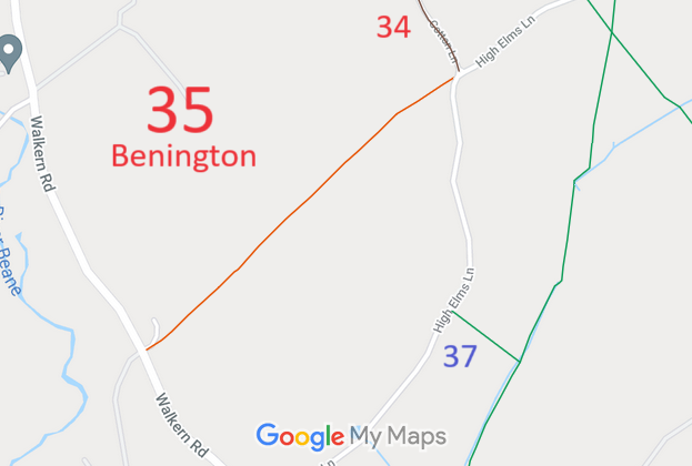 Map showing Benington 35 restricted byway