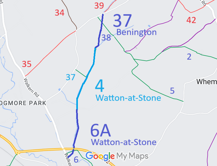 Map showing Benington 37 bridleway
