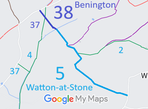 Map showing Benington 38 bridleway