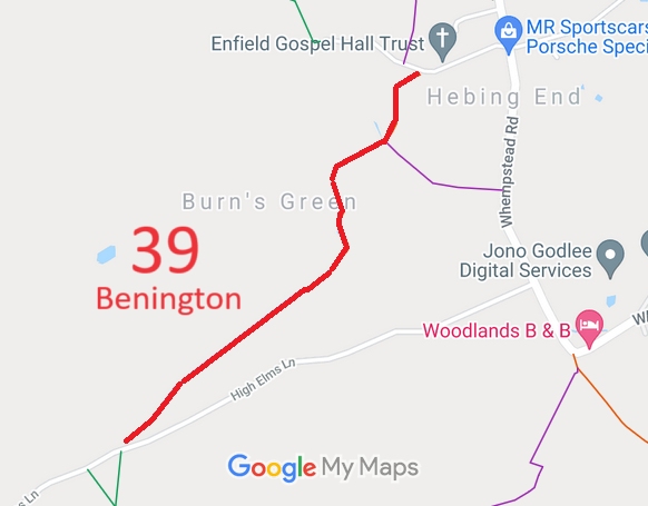 Map showing Benington 39 restricted byway