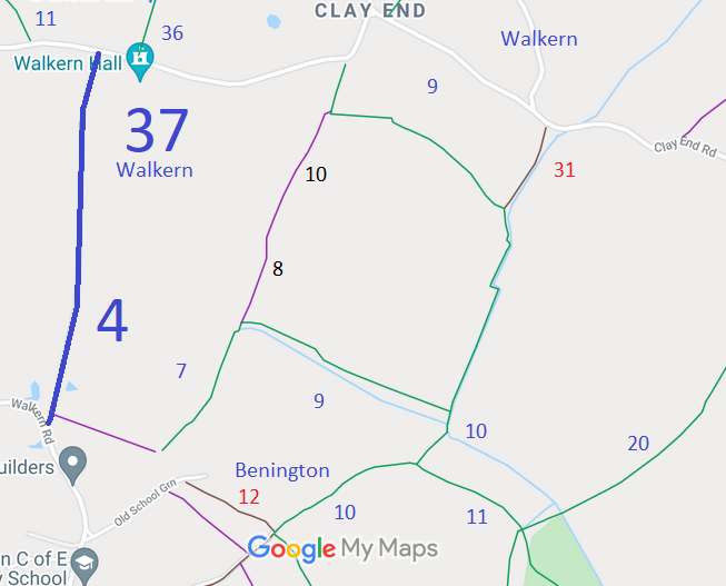 Map showing Walkern 37 and Benington 4 Bridleway