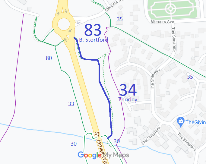 Map showing recorded Bishop's Stortford paths