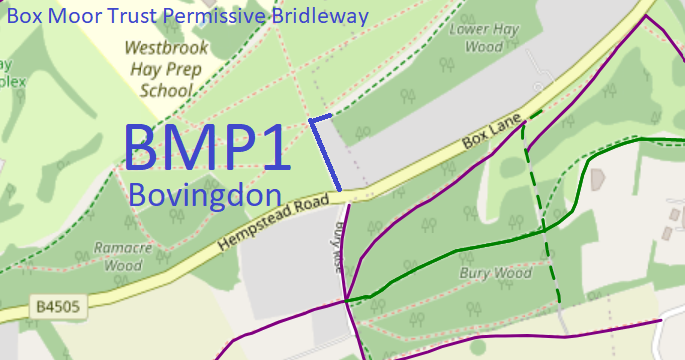 Map showing Bovingdon part of permissive path on Box Moor Trust land