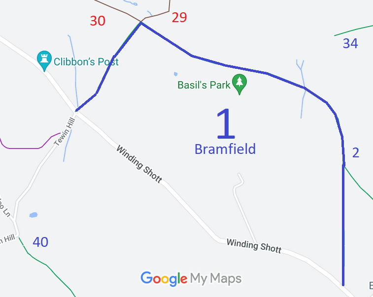 Map showing recorded Bramfield paths
