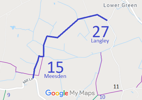 Map showing recorded paths in Brent Pelham and Meesden