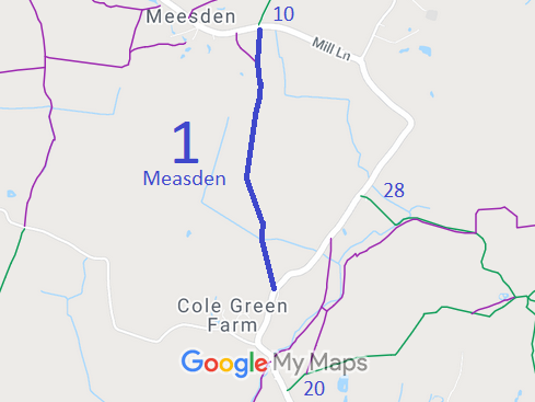 Map showing recorded paths in Brent Pelham and Meesden