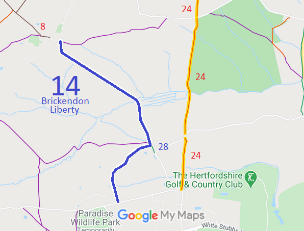 Map showing Brickendon Liberty 14 bridleway