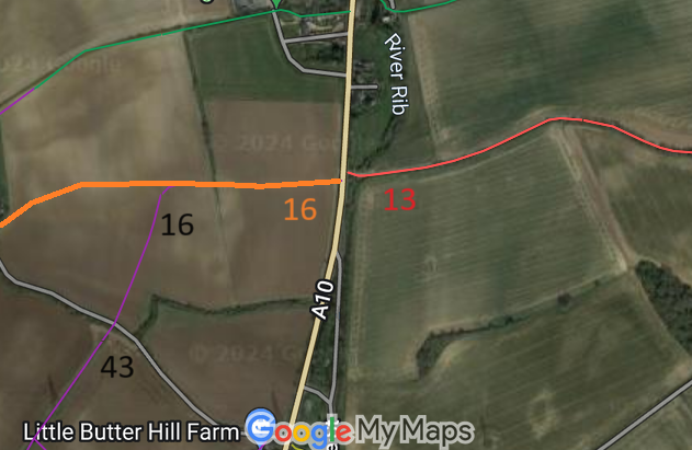 Map showing recorded Buckland paths