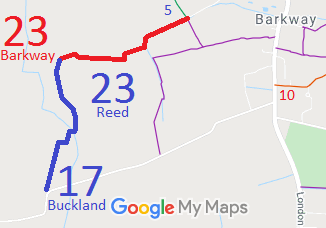 Map showing Reed 23 and Buckland 17
