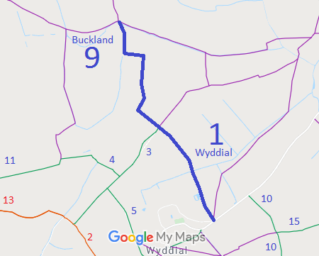 Map showing Buckland 9 and Wyddial 1