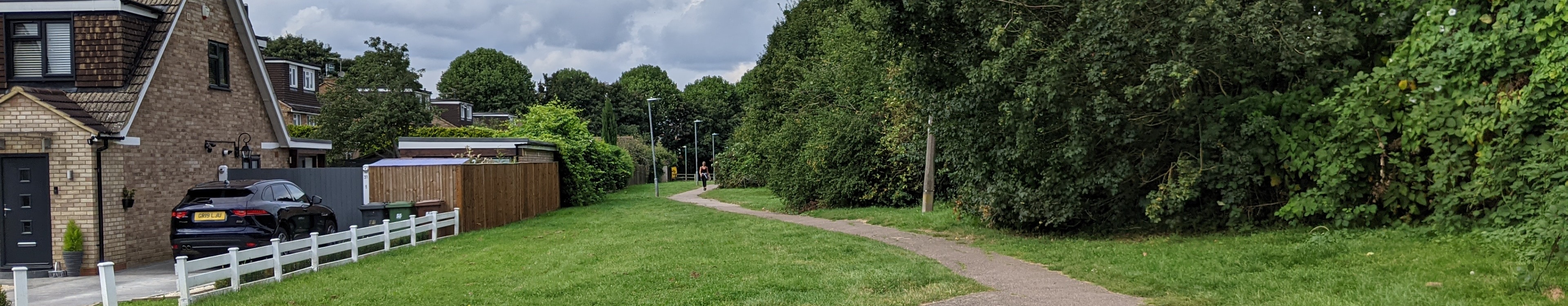 Image of Bushey 55 bridleway taken in 2021 showing wide grassy path
