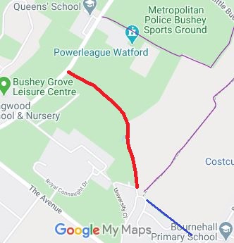 Map showing Bushey Finch Lane