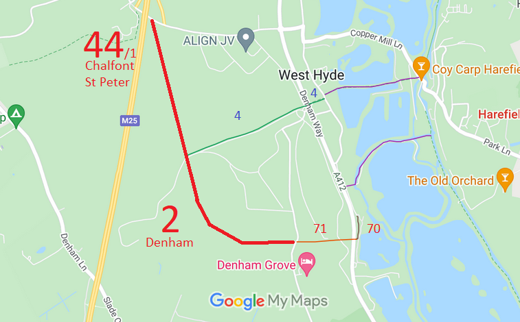 Map showing Chalfont St Peter 44/1 and Denham 2