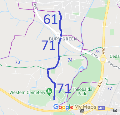 Map showing Cheshunt 61 and 71