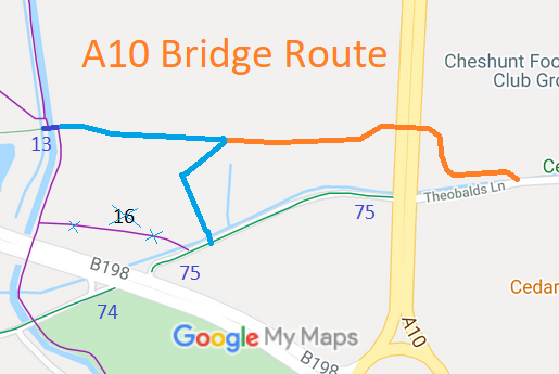 Map showing A10 Bridge Route, Cheshunt