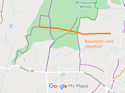 Map showing Beaumont Lane, Cheshunt