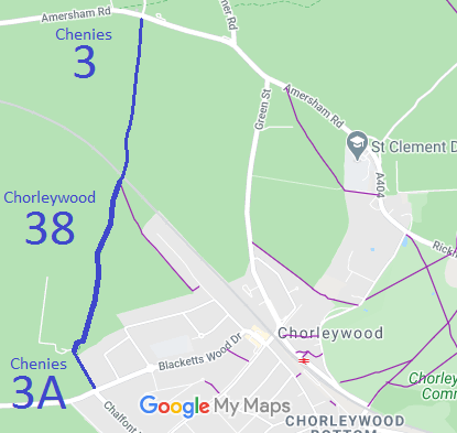 Map showing Chorleywood 38 and Chenies 3