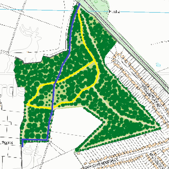 Map showing Chorleywood Carpenters Wood riding trail