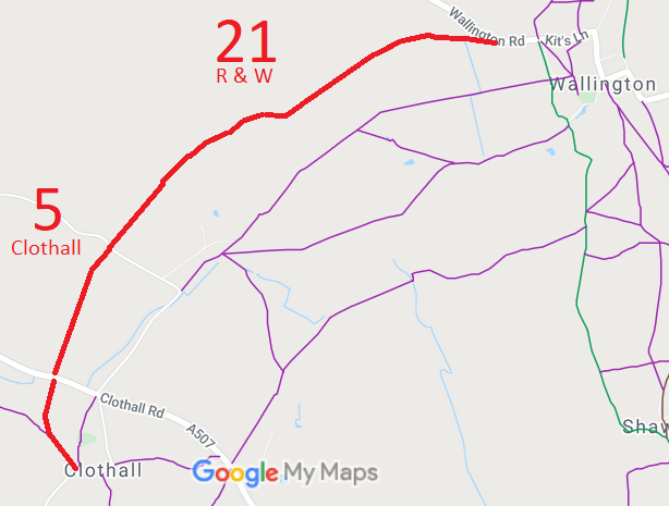 Map showing Rushden and Wallington 21 bridleway