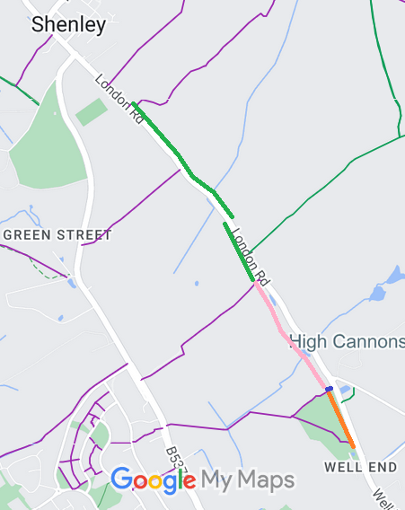 Map showing planned route