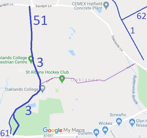 Map showing Colney Heath 3 bridleway