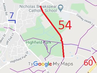 Map showing Colney Heath 54 byway