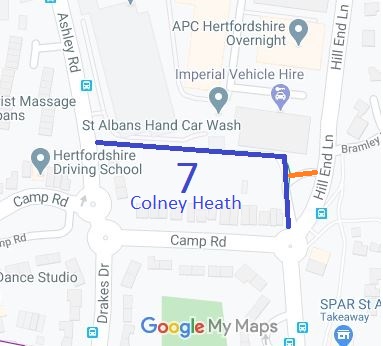Map showing Colney Heath 7 bridleway